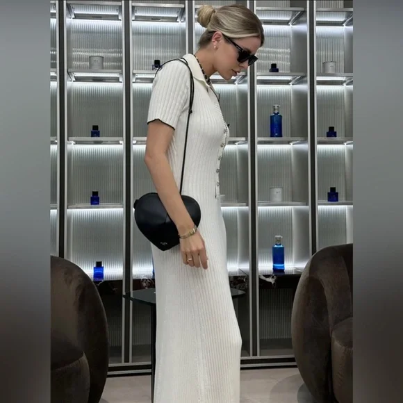 White Ribbed Maxi Dress with Buttons - Picture 6 of 16